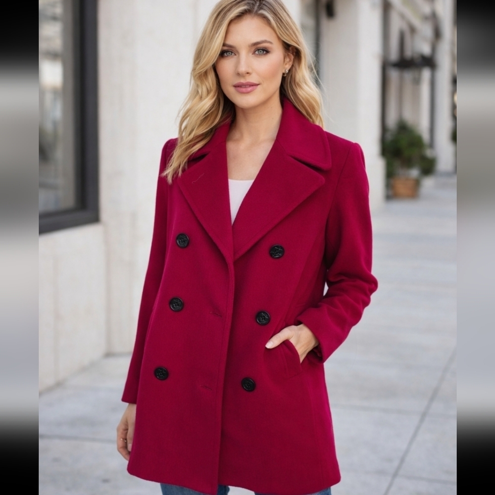 Vintage Forester Of Boston Ruby Red Wool Blend Peacoat- Made In USA SZ 6